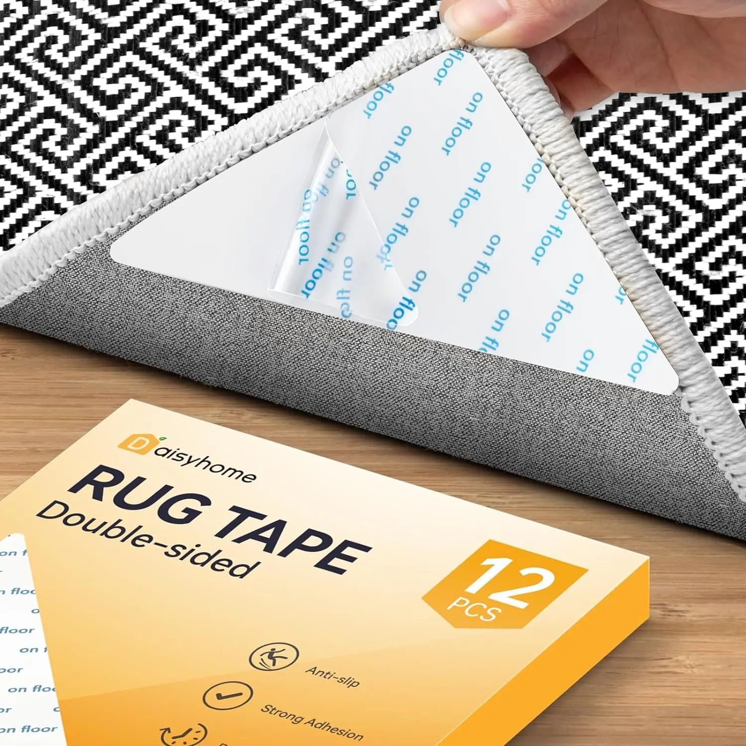 Double-sided Rug Tape, Self Adhesive Triangle Carpet Tape, Reusable Non-slip Rug Sticker, Rug Fixing Tape, Adhesive Tape for Floor, Home, Living Room, Bedroom