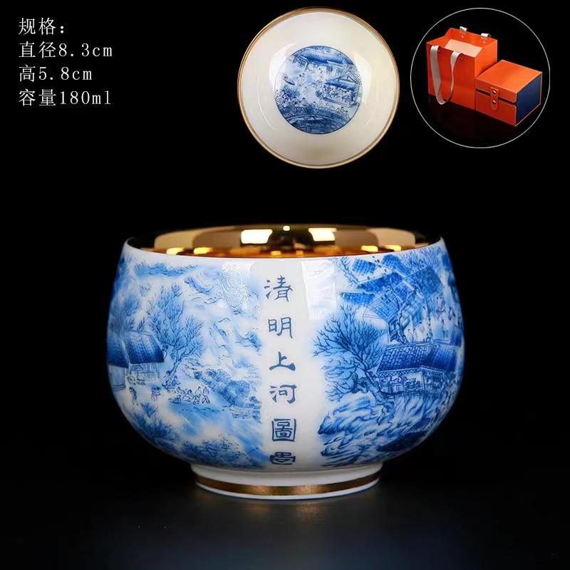 Product Introduction of High-End Jian Zhan Teacup Master Gilding Porcelain Master Cup White Jade Kung Fu Tea Set Single Tea Cup Gift 11