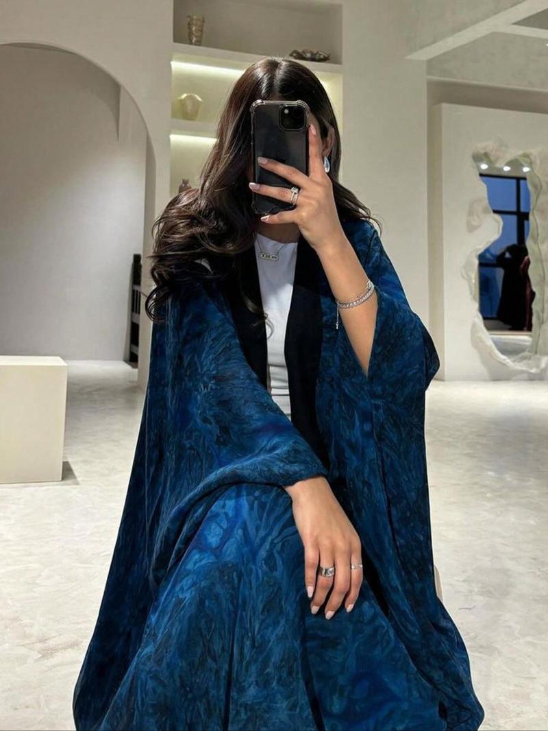 Product Introduction of Women's Tie Dye Print Open Front Abaya, Elegant Casual Long Sleeve Abaya for Daily Wear, Ladies Clothes for All Seasons 1