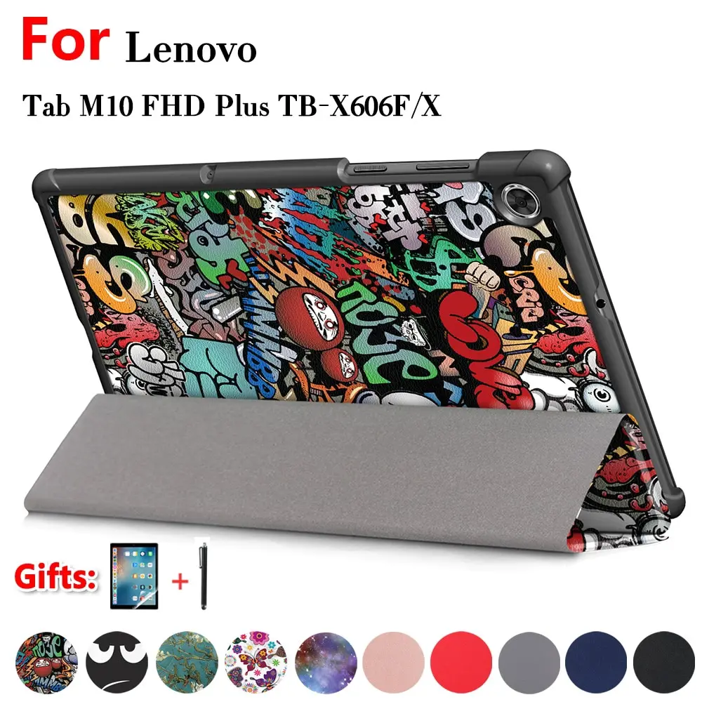 Ốp Thông Minh Lenovo Tab M10 FHD plus TB-X606F TB-X606X 10.3 Inch Funda Ốp Chân Đế Da Gập Từ Tính Siêu Mỏng Kèm Bút Phim