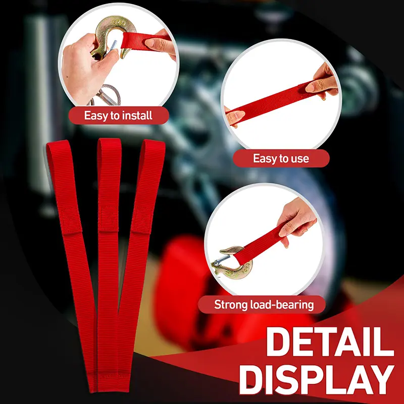1/3pcs Red Winch Hook Pull Strap Nylon Winch Strap Suitable For Winch Cable Rope