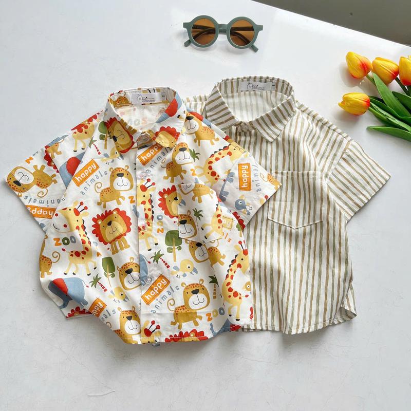  Áo Sơ Mi Ngắn Tay Cotton Mềm Mát Cho Bé Trai 9-23kg Phong Cách Hàn Quốc- POCOKIDS 