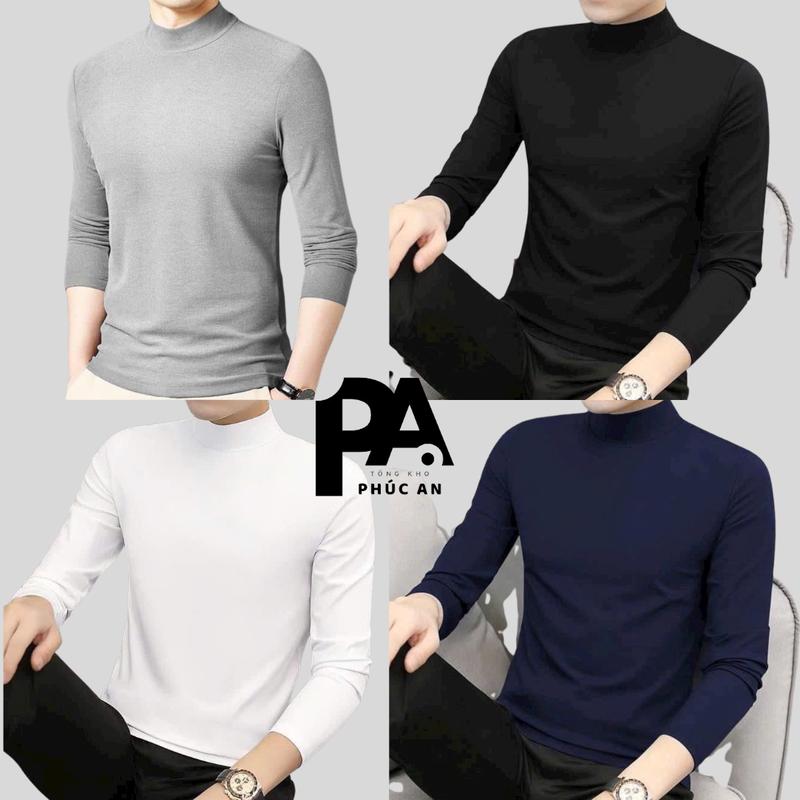 Áo giữ nhiệt nam lót lông dài tay cổ 3 phân co dãn thoải mái - Thu đông nam Thun Cotton Menswear aogi unhiet