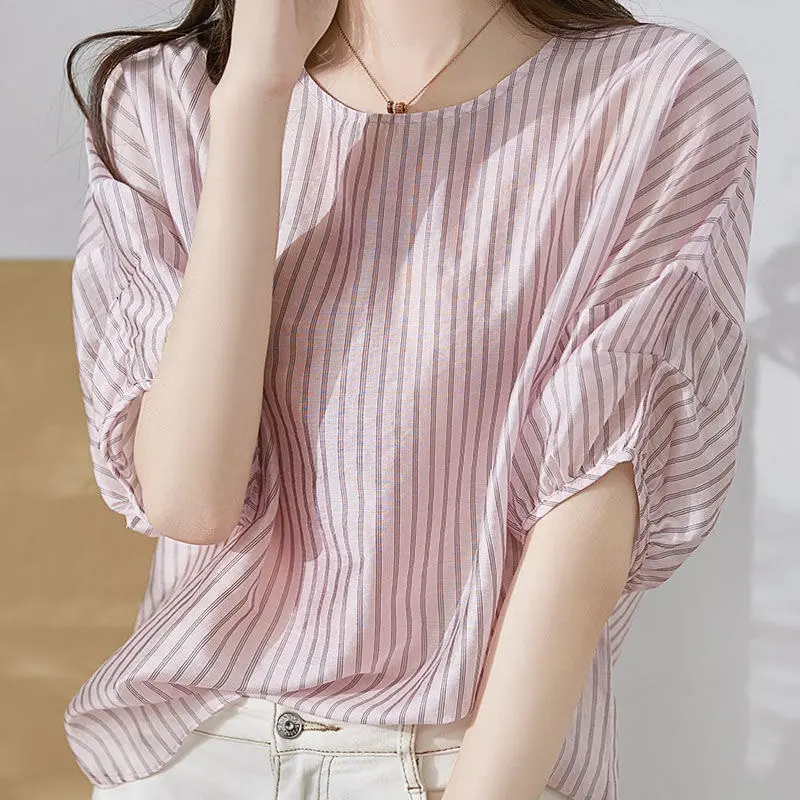 Áo Sơ Mi Sọc ngắn Tay Thiết Kế Độc Đáo Dành Cho Nữ, Dáng Rộng Vừa Vặn, Áo Dễ Phối Đồ, Bó Sát, Thích Hợp Cho Mùa Hè 2024, Trang Phục Nữ, Phong Cách Độc Đáo, Đẹp