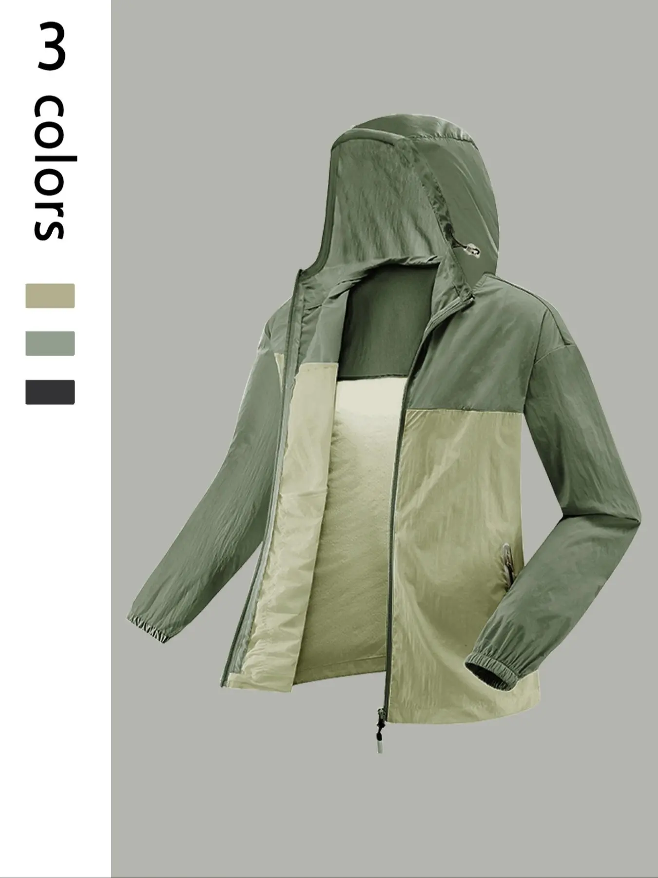Men's Colorblock Zip Pocket Hooded Jacket, Regular Fit Casual Breathable Lightweight Sun Protection Jacket for Outdoor Activities, Men's Outerwear for All Seasons, Menswear