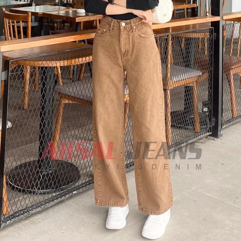 Celana Kulot Jeans High Waist Wanita Loose Highwaist Straigh Terbaru Aksal Jeans 5