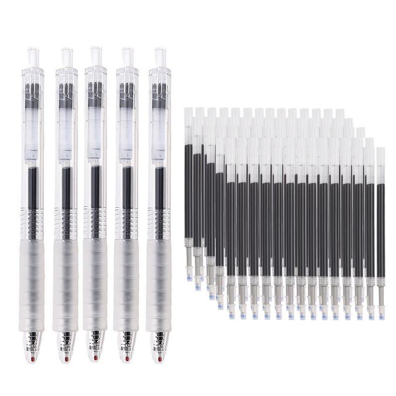 Bộ Bút Và Mực, 5 Cái, 0.5Mm, Mực Đen / Xanh Dương / Đỏ, Thích Hợp Để Viết Cho Học Sinh, Bút Bi Có Thể Thu Vào Đồ Dùng Thi, Văn Phòng Phẩm, Bao Gồm 50 Nạp