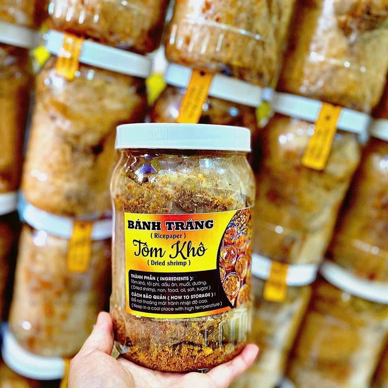 Bánh tráng tôm khô cháy tỏi và chà bông hành phi Snack Ăn Vặt