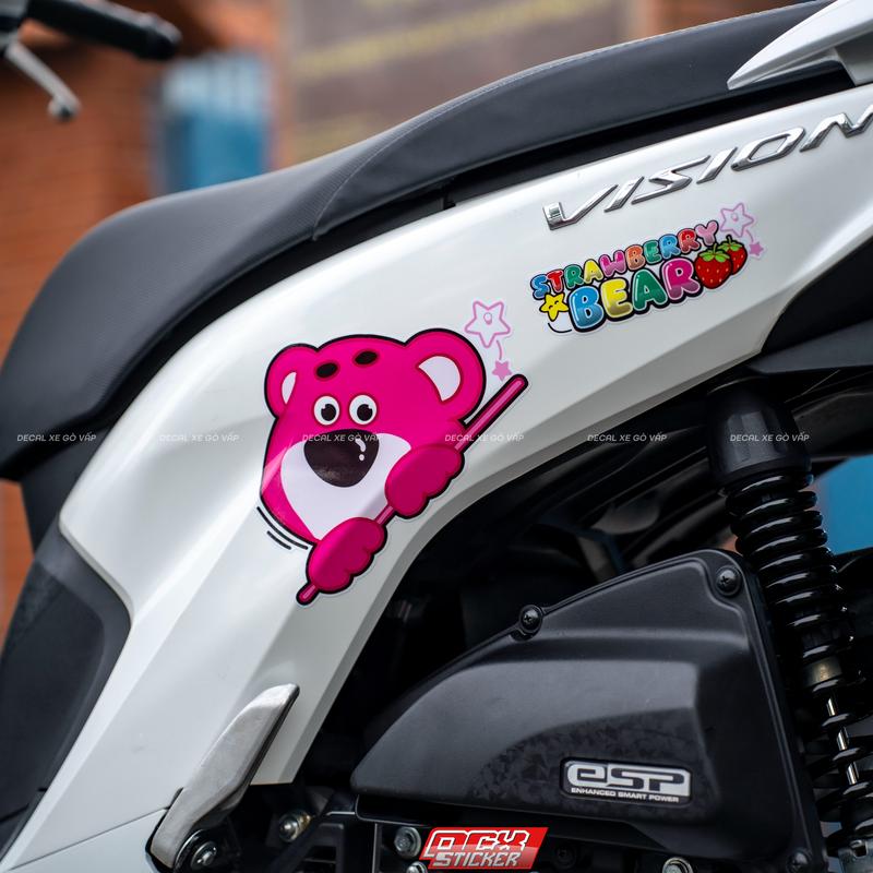    NEW   Bộ Tem Gấu Dâu Gấu Lotso Dán Được Mọi Dòng Xe Decal Nhãn Dán 
