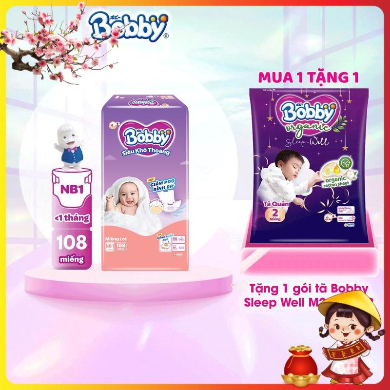 TẶNG TQ SLEEP WELL M2 L2 XL2 Bobby Miếng lót sơ sinh Newborn 1 - NB1 108 miếng 64 miếng 28 miếng bao bì ngẫu nhiên
