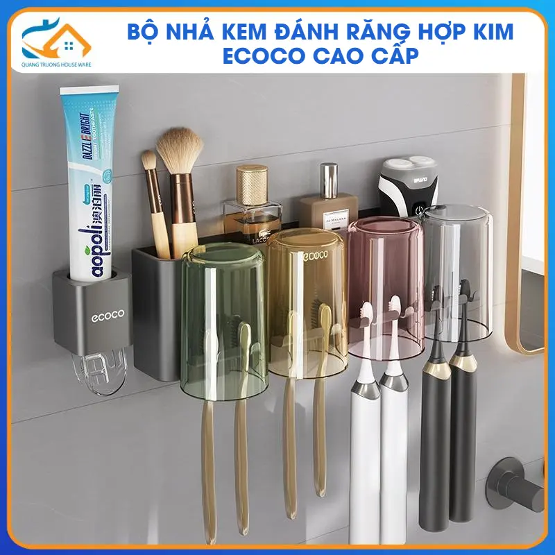 Bộ Nhả Kem Đánh Răng Cắm Bàn Chải ECOCO Hợp Kim Nhôm Tĩnh Điện Cao Cấp - Nhà Tắm