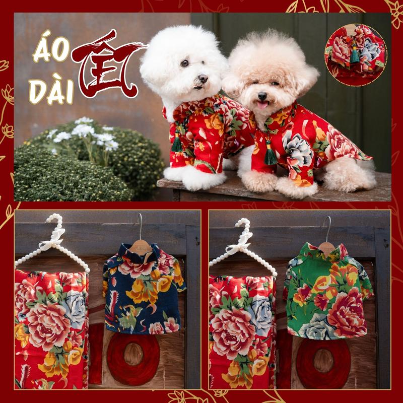 Áo Dài Tết Con Công Thổi Vàng Cho Chó Mèo 2025 Quần Áo Tết Cho Thú Cưng Thiết Kế Thời Trang Cao Cấp Hiha Pets.
