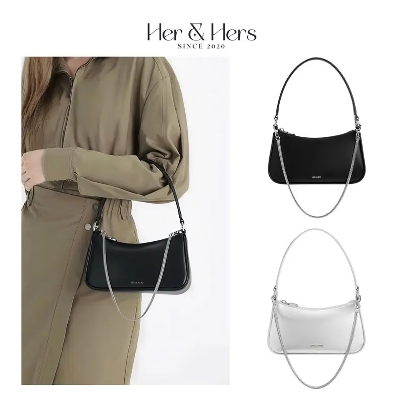 [MỞ BÁN] Túi kẹp nách SARA Bag sz 22cm chất da Microfiber 2 màu đen và bạc - HER & HERS Nữ Kem 0