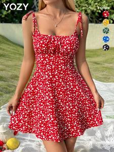 YOZY Women's Ditsy Floral Print Cami Dress, Casual Spaghetti Strap Sleeveless Short Dress for Summer, Feminine Clothes for Daily Wear, Womenswear