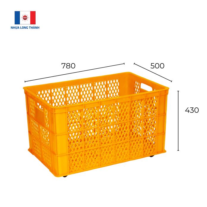 Sóng hở Nhựa Long Thành HS0199-SH có bánh xe L780 x W500 x H430 ± 10mm