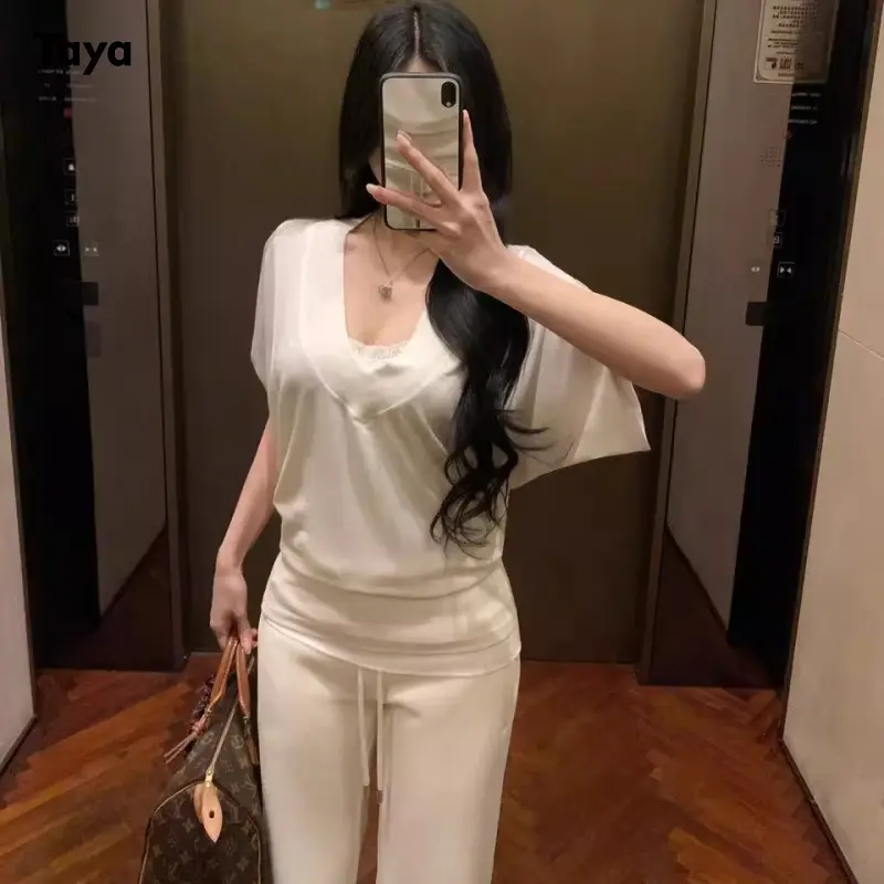 Idle Style Loose V-neck Short-Sleeved T-shirt for Women Summer New Simple Bottoming Shirt Design Batwing Sleeve Blouse Casual Women's Clothing