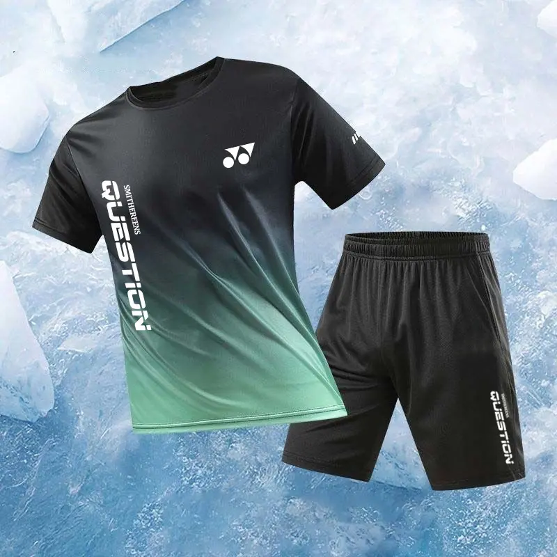 Bộ Đồ Cầu Lông, Yonex, Dành Cho Nam Và Nữ, Bộ Đồ Thể Thao Gradient, Bộ ngắn Tay Áo, Nhanh Khô, Thoáng Khí, Thích Hợp Cho Các Sự Kiện Tennis Bàn, Huấn Luyện Đội, Bộ Đồ Bóng Chuyền Khí