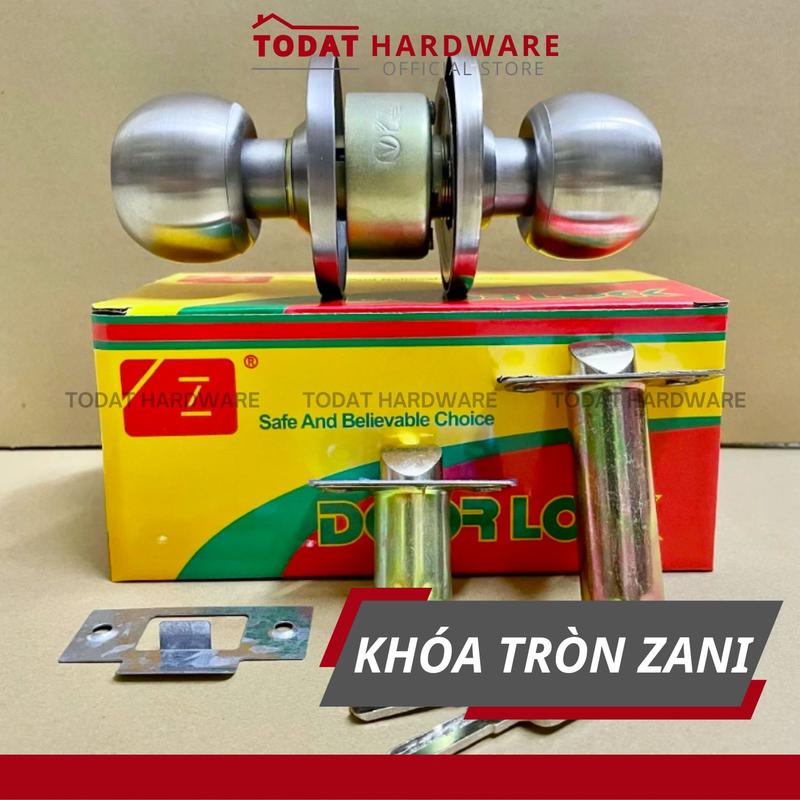 (Zani vàng) Khoá tay nắm tròn inox 304 mờ dùng cho cửa phòng, nhà vệ sinh, nhà kho
