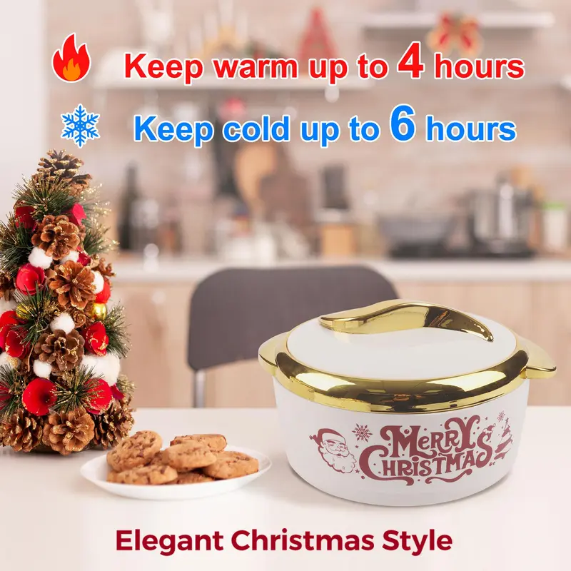 Christmas Themed Food Warmer Set, 3 Counts/set Including 1.5L/2L/2.5L Thermal Casserole Dish with Lid, Insulated Stainless Steel Container for Hot & Cold Food 4