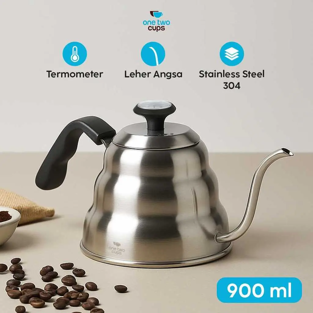 One Two Cups Teko Kopi Leher Angsa Pour Over Kettle Thermometer 900ml - LZP-8003