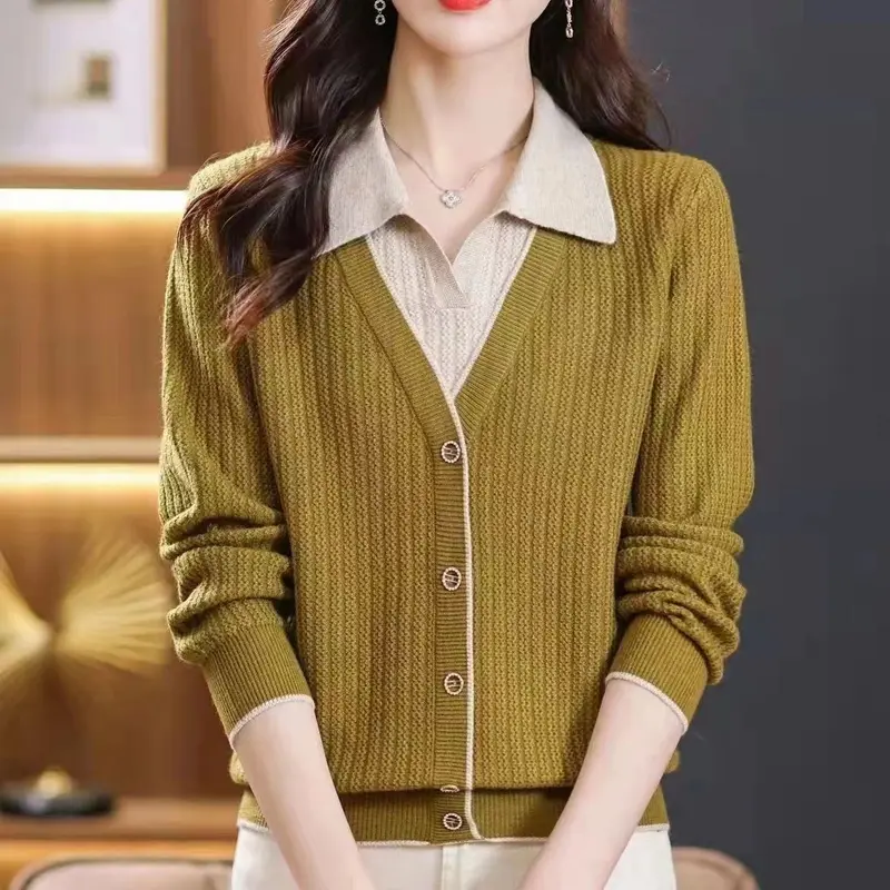 Áo Len Cổ Polo, Hàng Mới Về 2024, Dành Cho Nữ, Dáng Rộng Rãi, Thích Hợp Cho Mùa Xuân Và Mùa Thu, Dễ Phối Đồ, Có Thể Mặc Ngoài Trời, Phong Cách Phương Tây, Áo Sơ Mi Lớp Nền Dệt Kim, Thời Trang Nữ 2