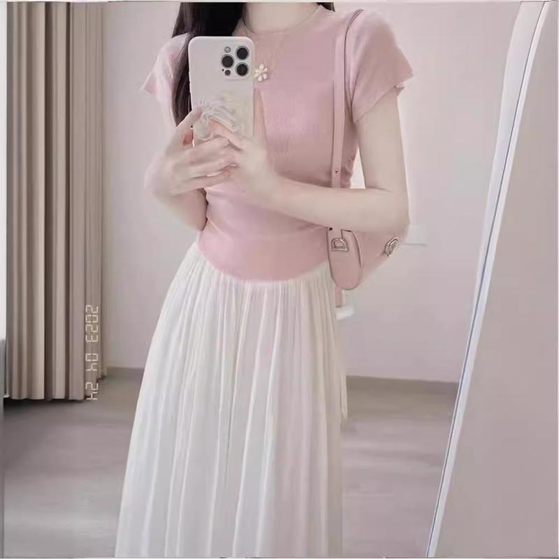 Bộ Đồ Muối Nhỏ Phong Cách Mùa Hè, Áo ngắn Tay Và Váy Màu Hồng, Thanh Lịch Và Nhẹ Nhàng, Phong Cách Cổ Điển Trưởng Thành Nhẹ Nhàng, Bộ Đồ Hai Mảnh, Dành Cho Nữ 3