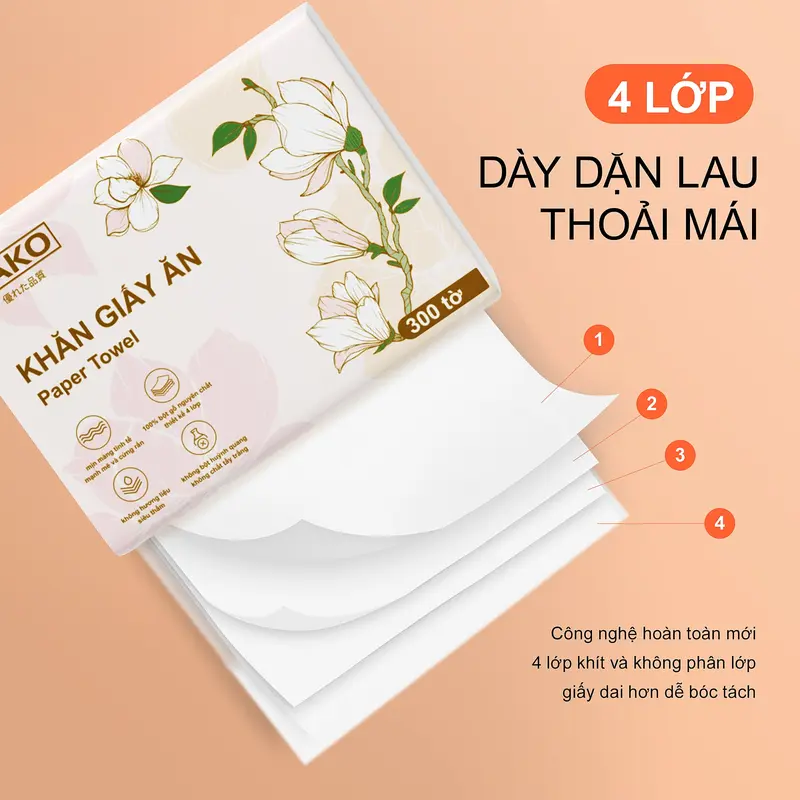 [XẢ HÀNG] Giấy ăn TAKO Combo 30 Gói Hơn 9000 Tờ, 4 Lớp, Siêu Dai Mềm Mịn, 100% Từ Bột Gỗ Tự Nhiên. 4