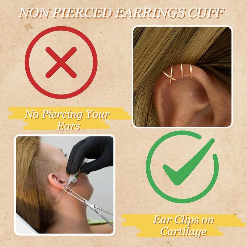 Ear Cuff Earrings for Women Ear Cuffs Non Piercing Trendy Clip on Cartilage Fake Earring Set Stack Jewelry Gifts 6