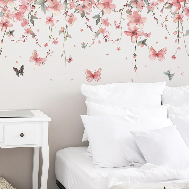 Butterfly Flower Pattern Wall Sticker, 1 Count Colorful Exquisite Self-adhesive Wall Decal, Decorative Wall Art for Home Living Room Bedroom School Office 0