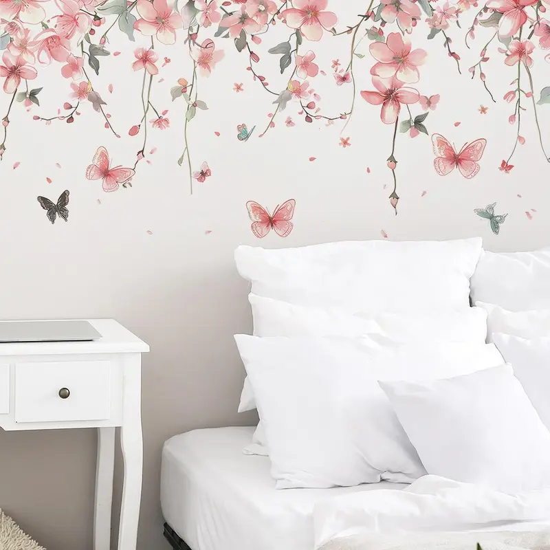 Butterfly Flower Pattern Wall Sticker, 1 Count Colorful Exquisite Self-adhesive Wall Decal, Decorative Wall Art for Home Living Room Bedroom School Office 0