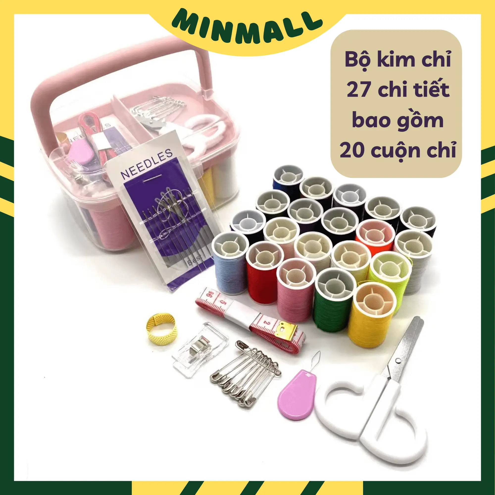 [Bộ 20 cuộn chỉ] Bộ Kim Chỉ May Vá Đa Năng 27 món