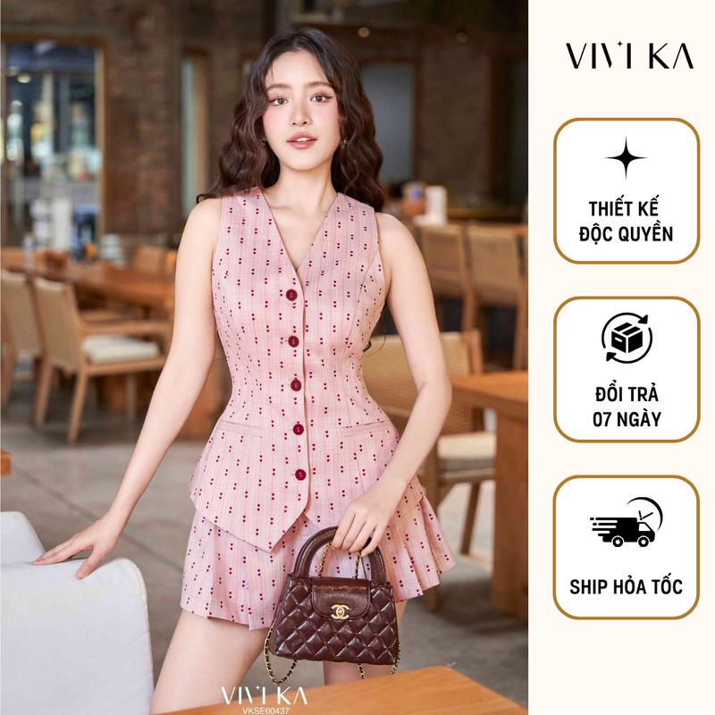VIVIKA - Set áo gilet tay sát nách + Quần váy xếp li dáng A - VKSE00437 Nữ Top