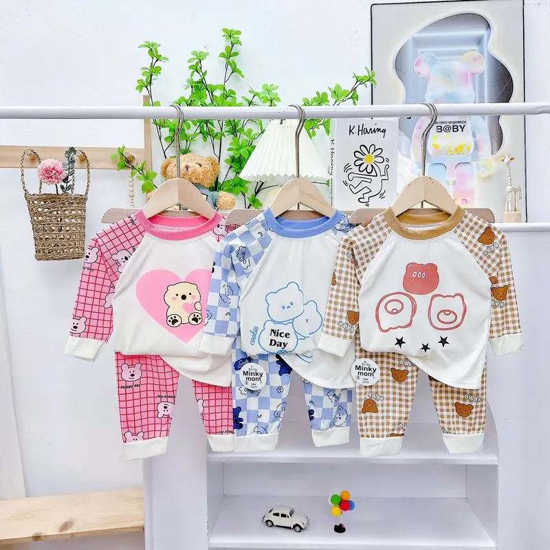 Bộ dài tay thun tăm mềm mịn (6-16kg), mỏng mát in hình dễ thương cho bé trai bé gái (chọn mẫu) 5