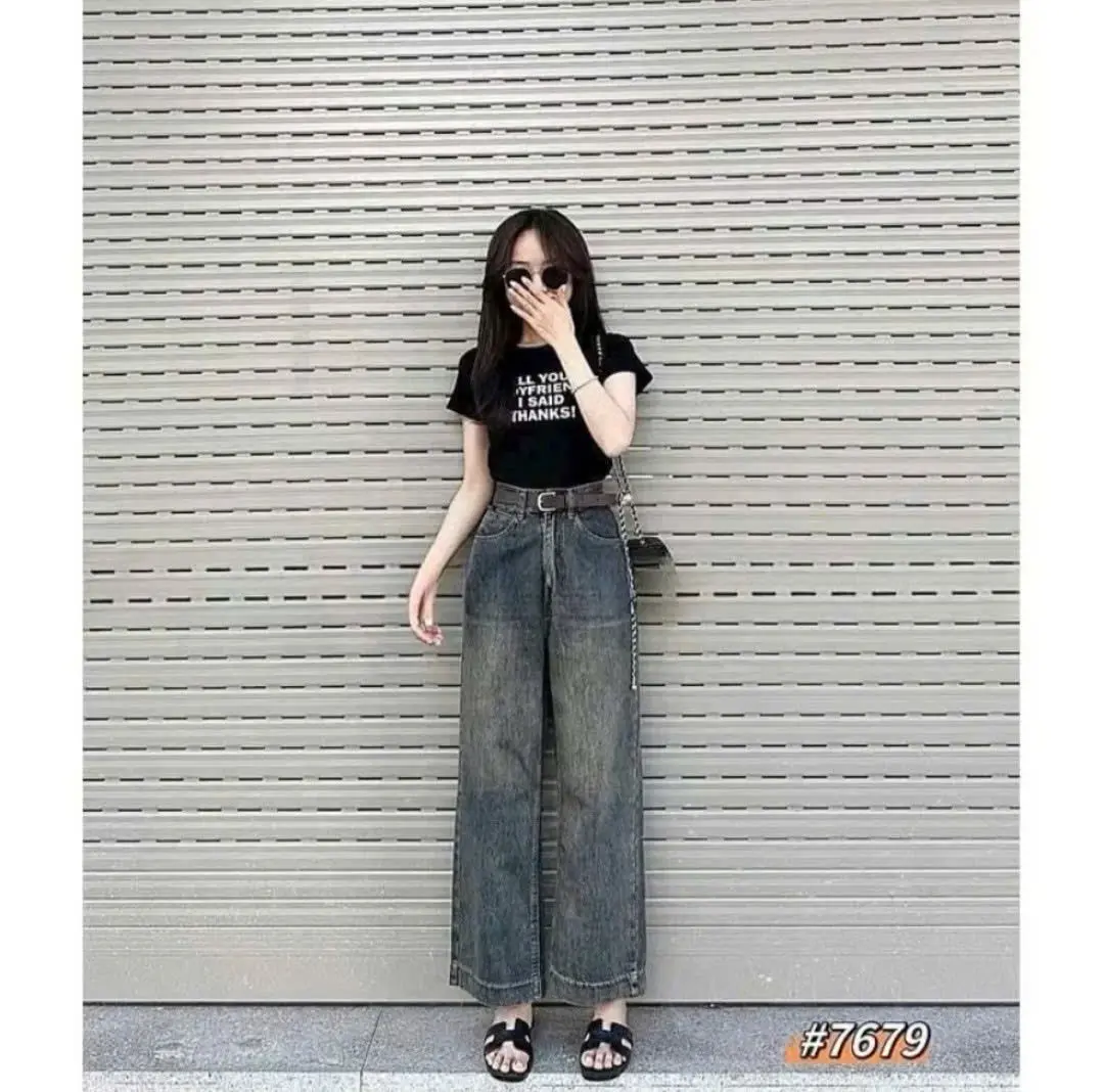QUẦN BÒ ỐNG SUÔNG DENIM ỐNG RỘNG DÁNG DÀI CẠP CAO MẪU MỚI,QUẦN JEANS BÒ HÀNG ĐẸP(kèm ảnh thật)