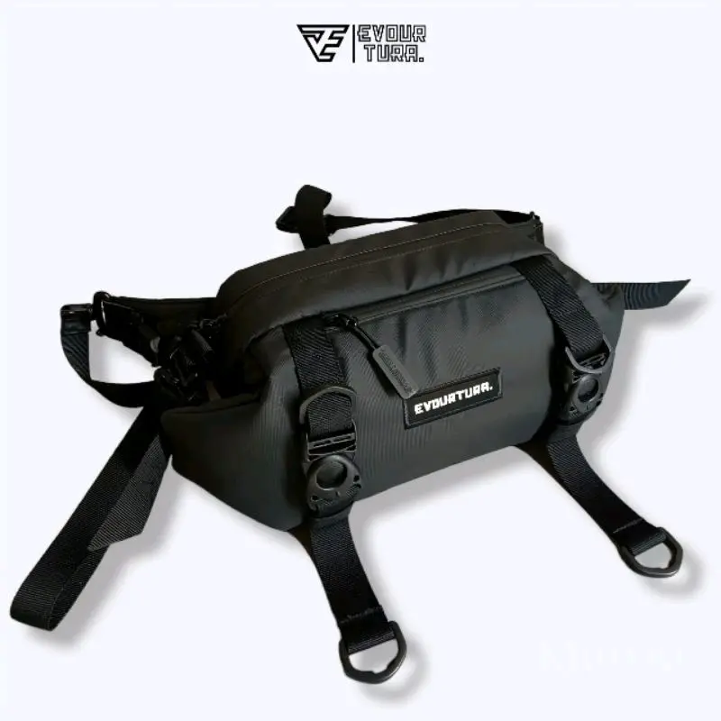 EVOURTURA Tas Premium Anti/Tahan Air Waistbag Waterfroop Hitam Tas Pinggang Pria tas Slempang Pria/Cowok Dewasa/Remaja Slingbag [Dexter] 3