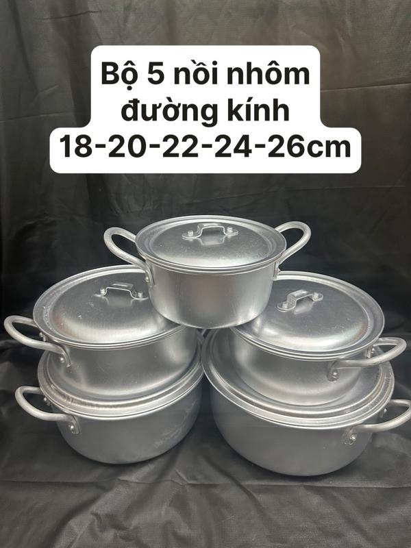 SIÊU RẺ-BỘ NỒI 5 MÓN - NHÔM NGUYÊN CHẤT -KHÔNG HAN GỈ 0