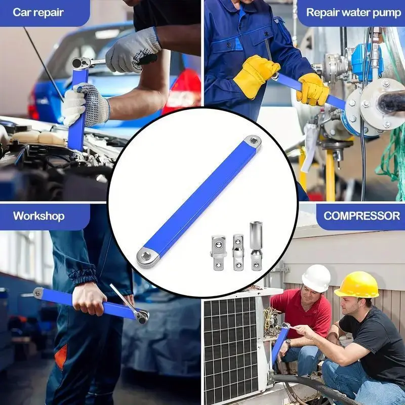 Universal Impact Ready Offset Extension Wrench Set, 1/2", 1/4", 3/8" Square Drive Adapters, Durable Wrench Set for Small Spaces and Tightening in Confined Areas 8