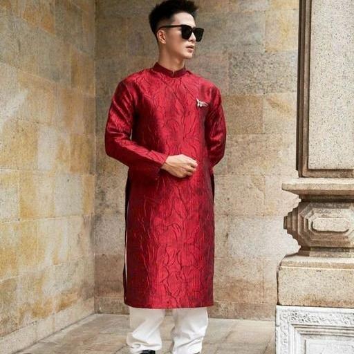 ÁI AZ  Áo Dài Nam Cách Tân Gấm Vân Dáng Ngắn Khóa Sau N002 5