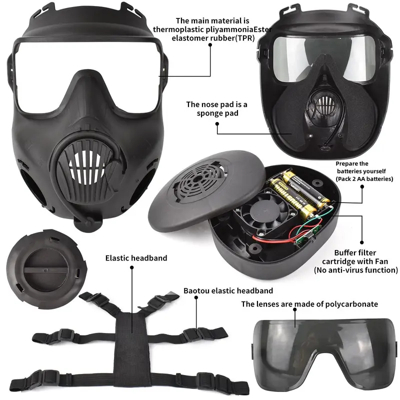 Full Face Mask, Face Cover with Ventilation Holes & Adjustable Strap & Sponge Nose Pad & Color-changing PC Reinforced Lens, Real-life CS Tactical Equipment 3