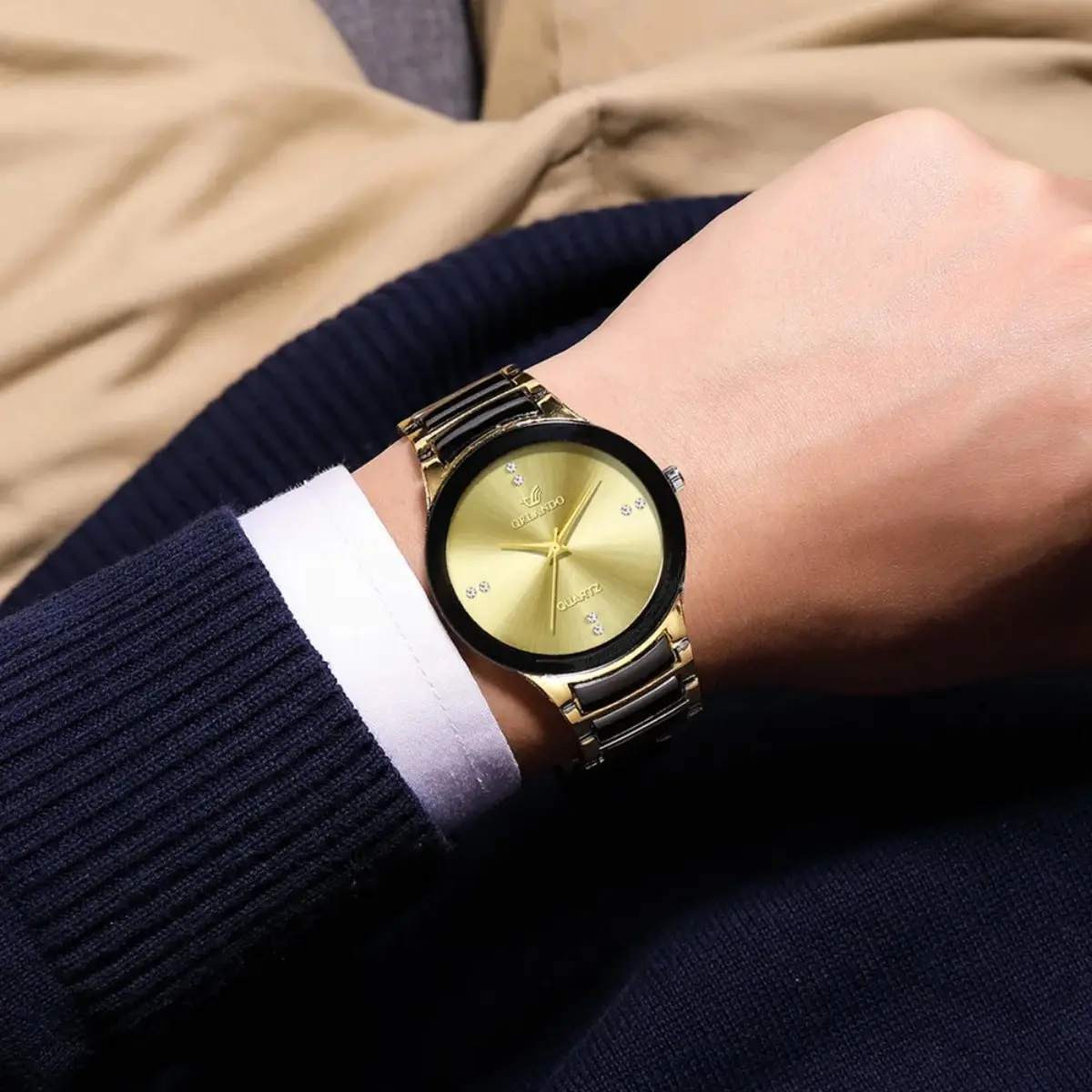 men's watch fashion trend business elegant British style steel band quartz watch men's