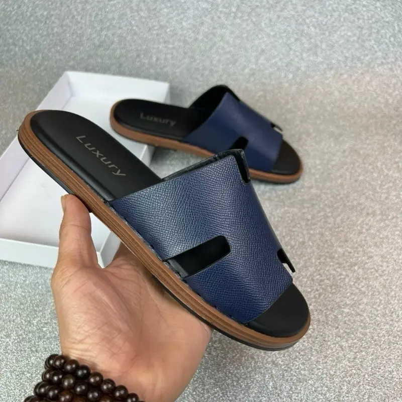 [Mã D-16] Dép da nam, dép nam,dép lê Hđế cao su vân gỗ 4 màu có khâu quai vào đế Slipper DéP 5