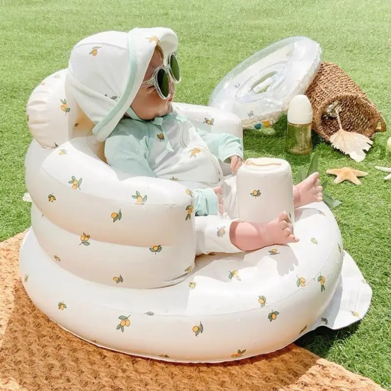 Baby Inflatable Bathroom Seat, Cartoon Print Portable Baby Learning Seat for Shower Dinning, Foldable Baby Bathtub Chair for Infant Toddler Kids, Prop Chair