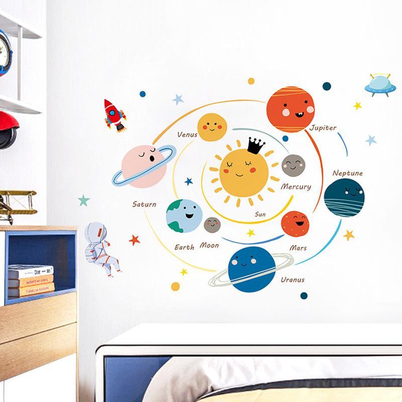 Cartoon Solar System Pattern Wall Sticker, 1 Set Waterproof & Removable Wall Decal, Planet Pattern Wall Decor for Home Living Room Bedroom 5