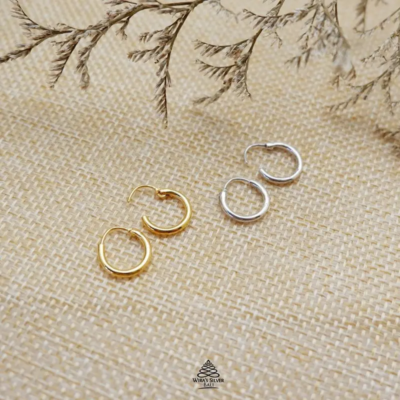 Anting Bayi Dan Anak Model Polos-Triple Rings Perak 925 Dan Lapis Emas 24 Karat 3
