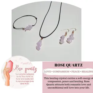 Set Perhiasan Handmade Batu Rose Quartz | Kalung | Gelang | Anting | Kode : SP-04