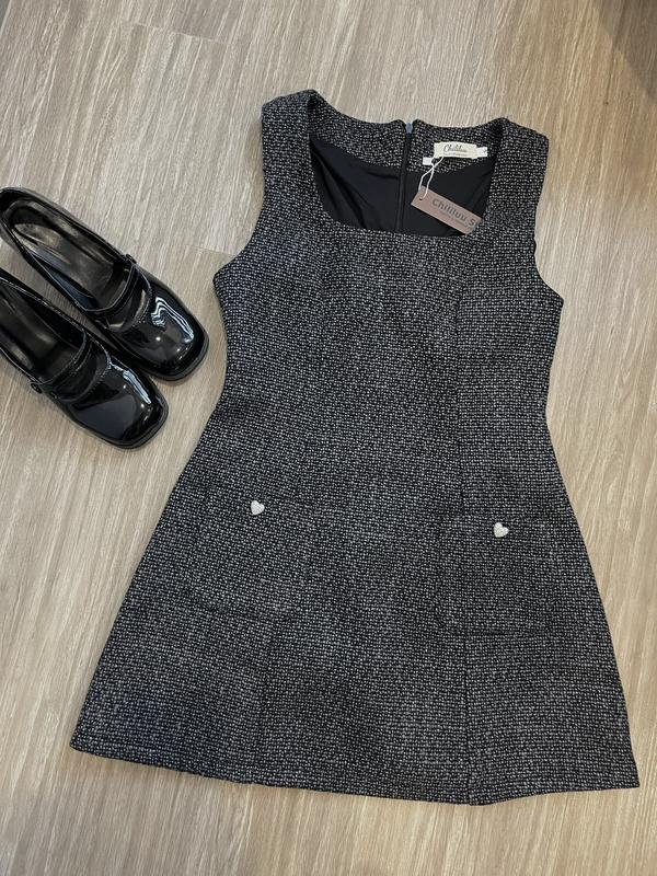  Yếm dạ nữ Chililuu váy yếm dạ xám ôm eo dáng ngắn phong cách sang chảnh 