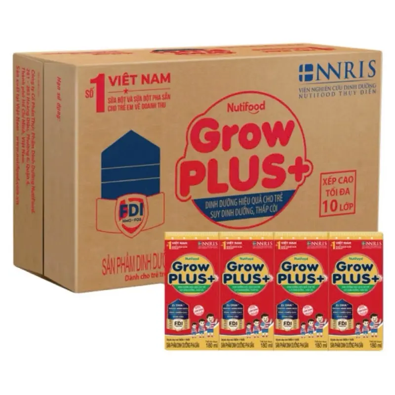 Thùng 48 hộp - Sữa công thức pha sẵn Grow Plus đỏ dinh dưỡng 110ml - 180ml