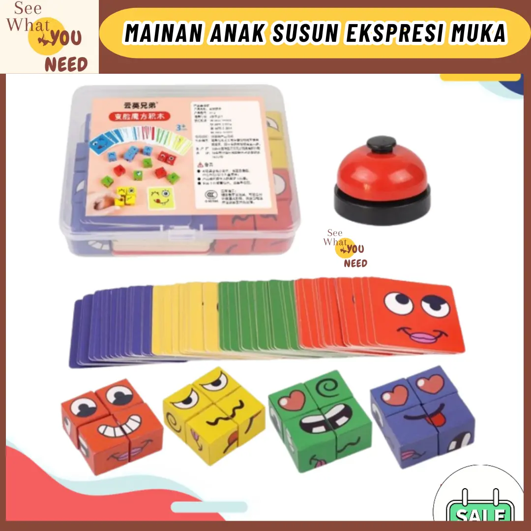 Mainan Anak Susun Ekspresi Muka Face Changing Rubik Cube Mainan Puzzle Anak Family Game Toys