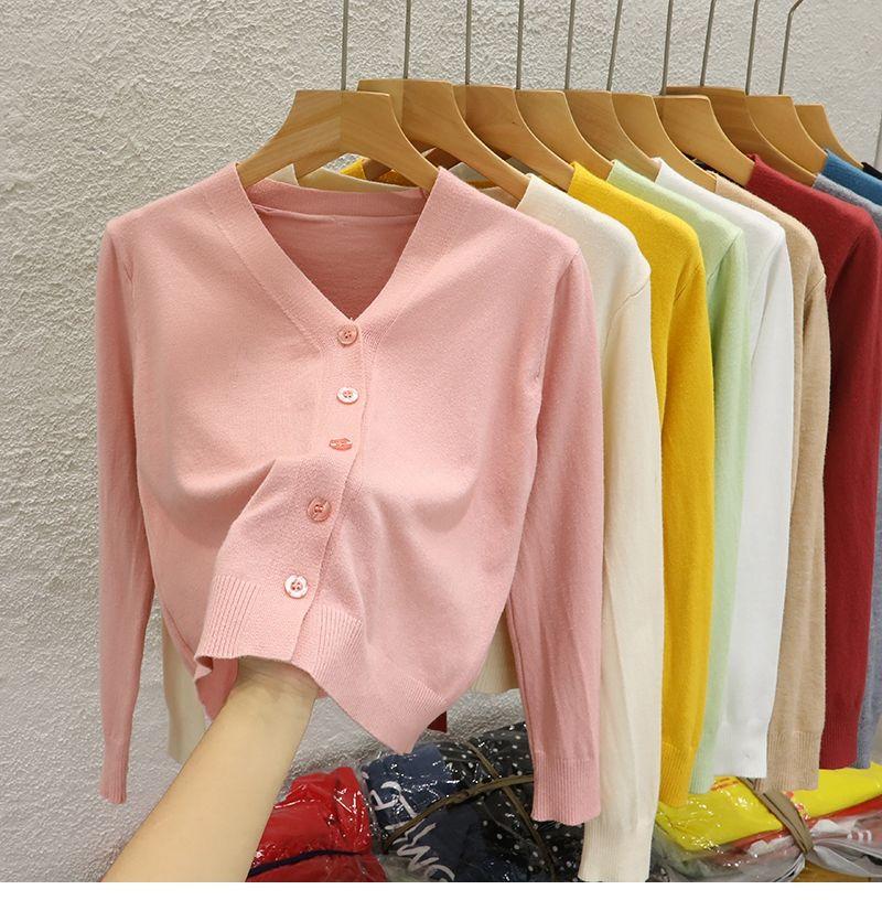 Product Introduction of Áo Khoác Cardigan Dệt Kim, Cổ Chữ V, Ngắn, Dành Cho Nữ, Hàng Mới Về Mùa Thu 2024, Màu Trơn Áo Len Bên Ngoài, Áo Len Dài Tay Women Top 9