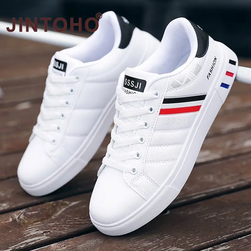 JINTOHO Fashion Canvas Leather Sneakers High Quality Outdoor Sport Sneakers Men White Shoes Casual Anti-Slip Rubber Shoes For Men